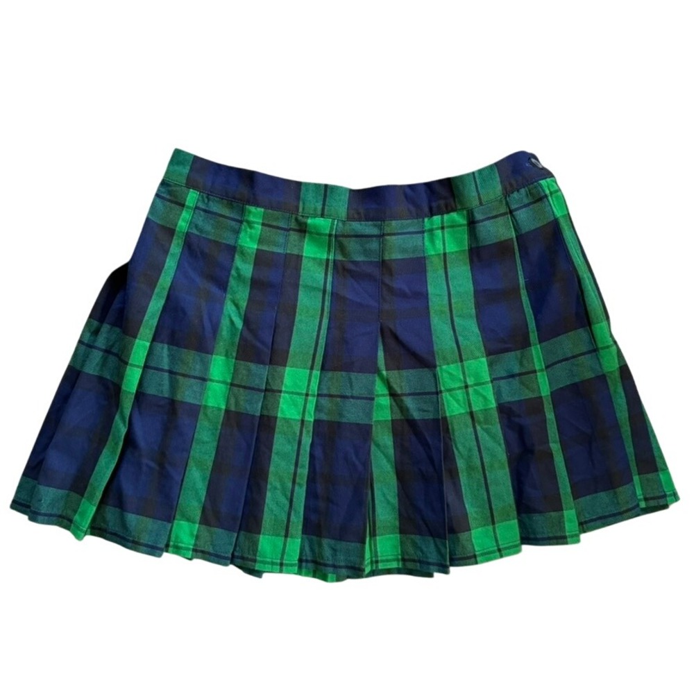 Aerie Pleated Plaid Mini Skirt Sz XL Navy Green Schoolgirl Kpop‎ y2k Twee Preppy